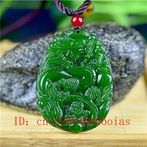 Men Accessories Gift - Natural Green Chinese Jade Dragon Pendant