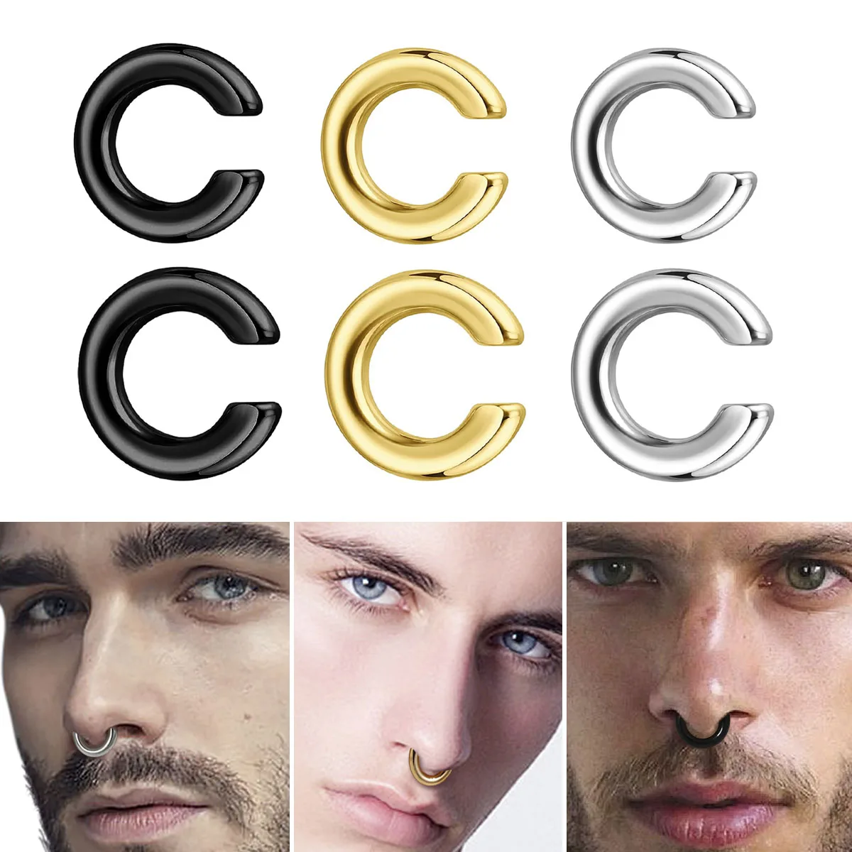 Men Accessories Ring - 1pc Exaggerated C-Shaped Non-Piercing Nose Ring